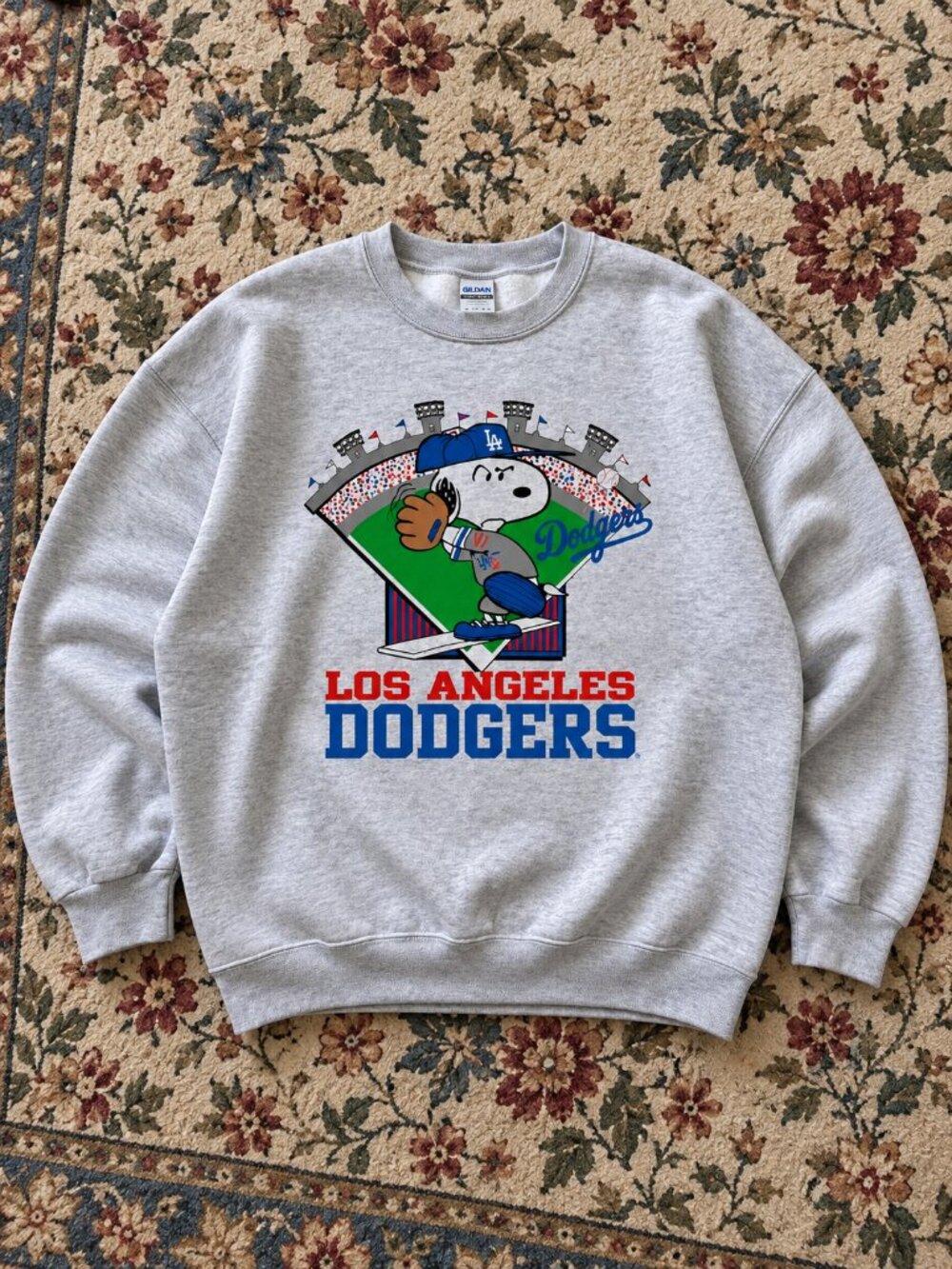 Los Angeles Dodgers Gray Baseball Graphic Crewneck Sweatshirt Unisex